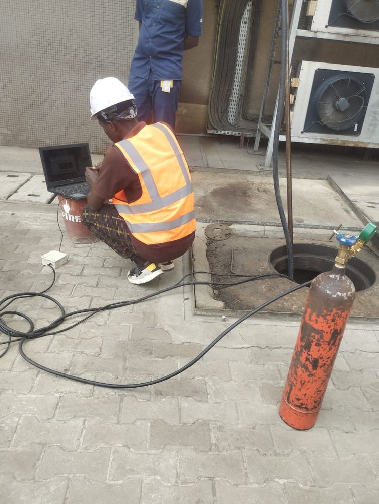 Instrumented leak test in progress on an underground fuel tank